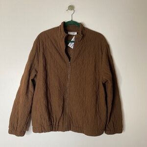 VINTAGE SUSAN GRAVER Brown Crepe Texture Quilted Full Zip Jacket Size Large